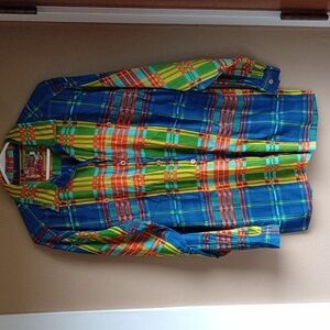 Didi Fall 1994 Colorful Plaid Vintage Cotton Button Front Shirt Size 3/ XL